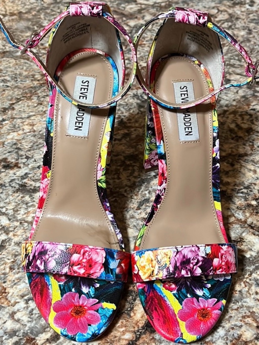 Steve Madden Multicolor Floral Ankle-Strap Block Heels